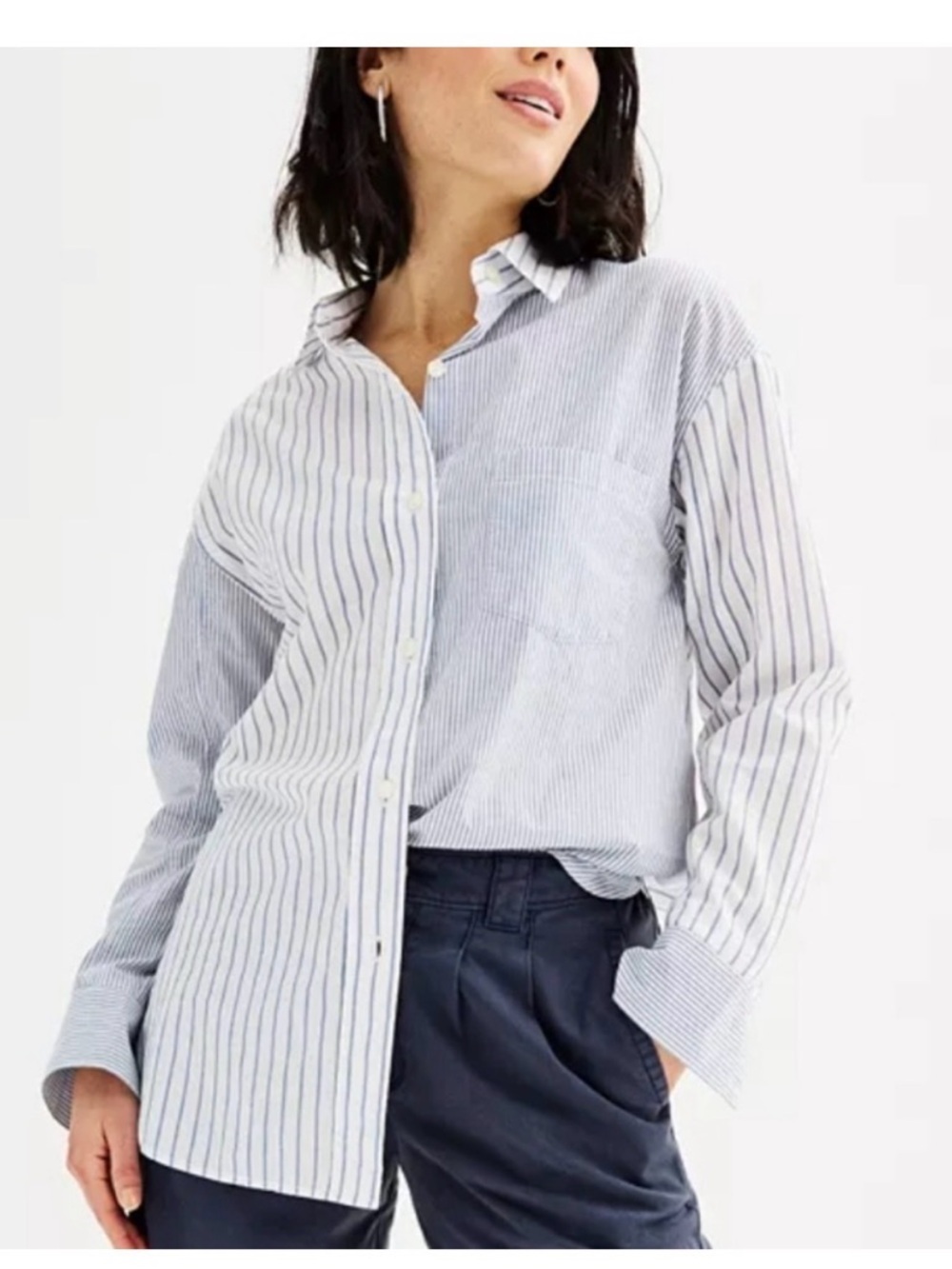 Sonoma Blue And White Striped Casual Shirt